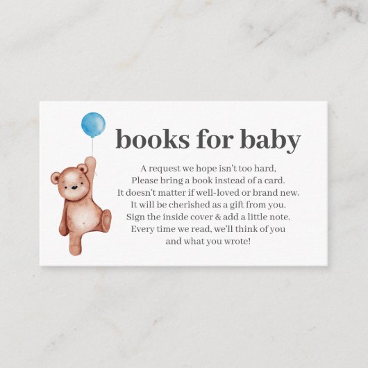 Teddy Bear Boy Baby shower Books for Baby Insert Informatiekaartje (Voorkant)