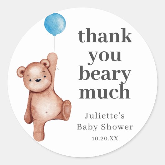 Teddy Bear Boy Baby shower Classic Round Sticker (Voorkant)