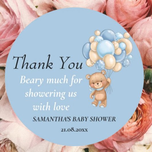 Teddy Bear Boy Baby shower Dank je Thema Ronde Sticker