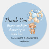 Teddy Bear Boy Baby shower Dank je Thema Ronde Sticker (Voorkant)