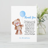 Teddy Bear Boy Baby shower Dank je wel Bedankkaart (Staand voorkant)