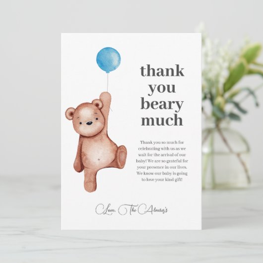 Teddy Bear Boy Baby shower Dank je wel Bedankkaart (Staand voorkant)