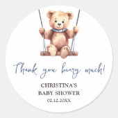 Teddy Bear Boy Baby shower Dank u Ronde Sticker (Voorkant)