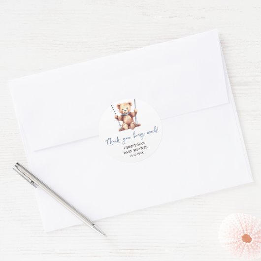 Teddy Bear Boy Baby shower Dank u Ronde Sticker (Envelop)
