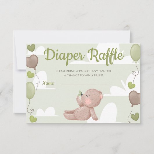 Teddy Bear Boy Baby shower Diaper Raffle Card Kaart (Voorkant)