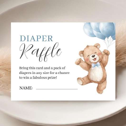 Teddy Bear Boy Baby Shower Diaper Raffle Informatiekaartje