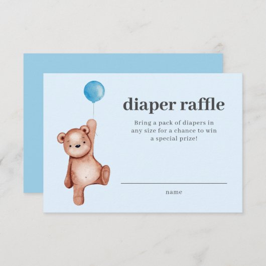 Teddy Bear Boy Baby shower Diaper Raffle Insert Kaart (Voorkant / Achterkant)