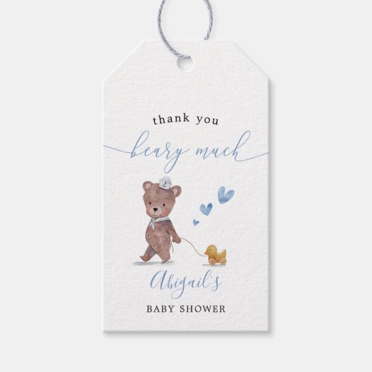 Teddy Bear Boy Baby shower Favor Cadeaulabel (Voorkant)