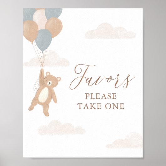 Teddy Bear Boy Baby shower Favors Sign. Poster (Voorkant)