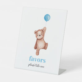 Teddy Bear Boy Baby shower Favors Sign. Reclamebord Met Voetstuk