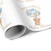 Teddy Bear Boy Baby shower inpakpapier (Rol Hoek)