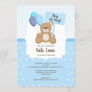 Teddy Bear Boy Baby shower Invitation Kaart