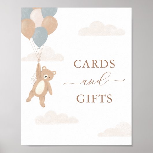Teddy Bear Boy Baby shower Kaarten en Gifts Sign Poster (Voorkant)