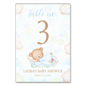 Teddy Bear Boy Baby shower Tafelnummer Teken (Achterkant)