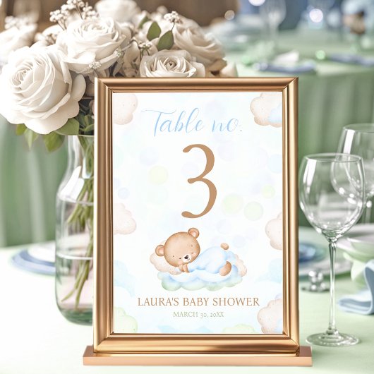 Teddy Bear Boy Baby shower Tafelnummer Teken