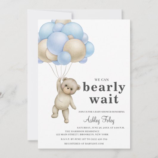 Teddy Bear Boy Baby shower Uitnodiging (Voorkant)