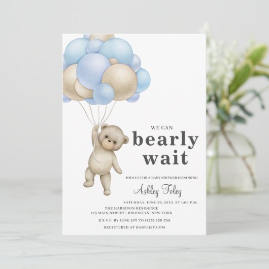 Teddy Bear Boy Baby shower Uitnodiging (Staand voorkant)