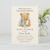 Teddy Bear Boy Baby shower Uitnodiging (Staand voorkant)