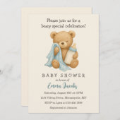 Teddy Bear Boy Baby shower Uitnodiging (Voorkant / Achterkant)