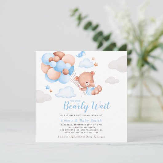 Teddy Bear Boy Baby shower Uitnodiging (Staand voorkant)