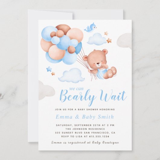 Teddy Bear Boy Baby shower Uitnodiging (Voorkant)