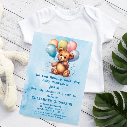Teddy Bear Boy Baby shower Uitnodiging