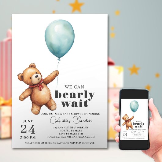 Teddy Bear Boy Baby shower Uitnodiging