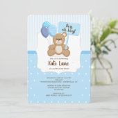 Teddy Bear Boy Baby shower Uitnodiging (Staand voorkant)
