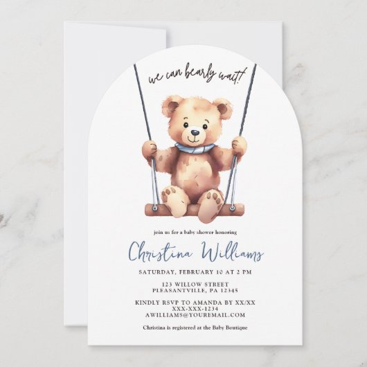 Teddy Bear Boy Baby shower Uitnodiging (Voorkant)