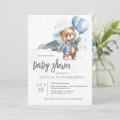 Teddy Bear Boy Baby shower Uitnodiging (Staand voorkant)