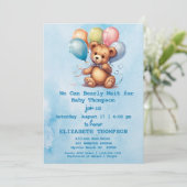 Teddy Bear Boy Baby shower Uitnodiging (Staand voorkant)