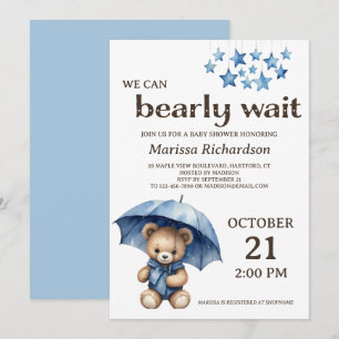 Teddy Bear Boy Baby shower Uitnodiging