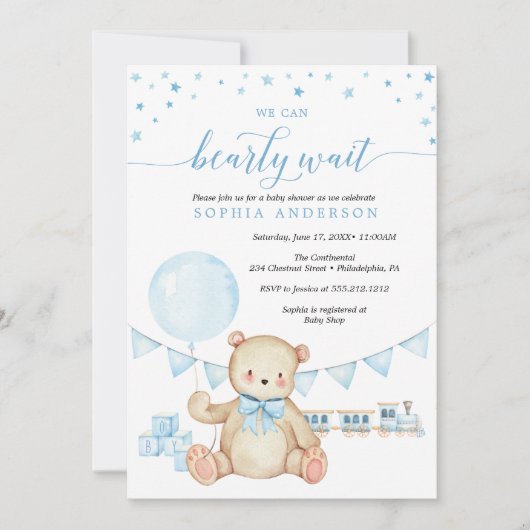 Teddy Bear Boy Baby shower Uitnodiging (Voorkant)