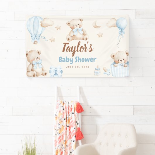 Teddy Bear Boy Baby Shower Welcome Banner Sign (Insitu)