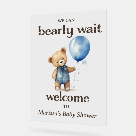 Teddy Bear Boy Baby shower Welkom Acryl Bord (Hoek)