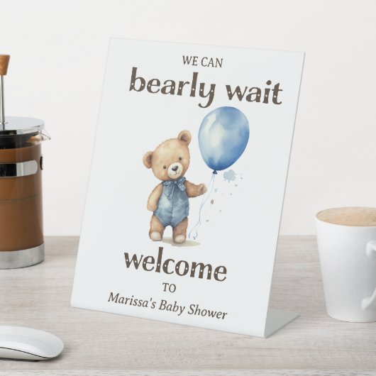 Teddy Bear Boy Baby shower Welkom Reclamebord Met Voetstuk (Insitu)