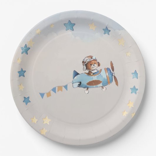 Teddy Bear Boy Barly Wachten Baby shower Papier Bo Papieren Bordje (Voorkant)