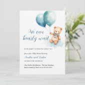 Teddy Bear Boy Barly Wait Baby shower Invitation Kaart (Staand voorkant)