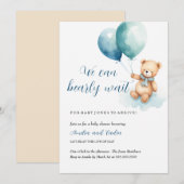 Teddy Bear Boy Barly Wait Baby shower Invitation Kaart (Voorkant / Achterkant)