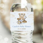 Teddy Bear Boy Bearly Wait Baby shower Waterfles Etiket