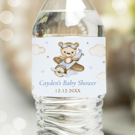 Teddy Bear Boy Bearly Wait Baby shower Waterfles Etiket