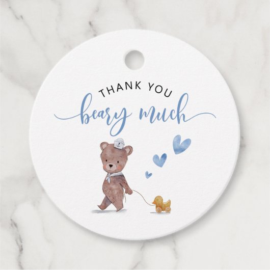 Teddy Bear Boy Birthday Party Blue Bedankjes Labels (Voorkant)