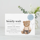 Teddy Bear Boy Blauw Baby shower Uitnodiging (Staand voorkant)
