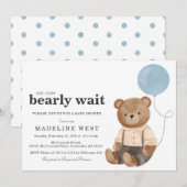 Teddy Bear Boy Blauw Baby shower Uitnodiging (Voorkant / Achterkant)