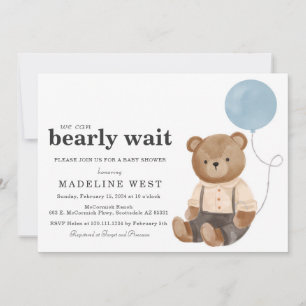 Teddy Bear Boy Blauw Baby shower Uitnodiging