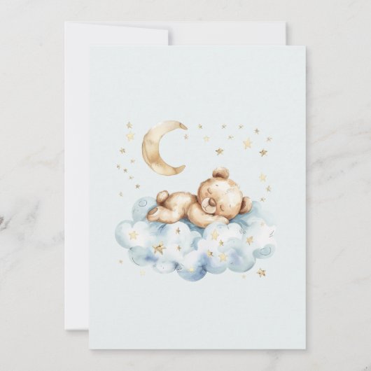 Teddy Bear Boy Blue Baby Shower Kaart (Achterkant)