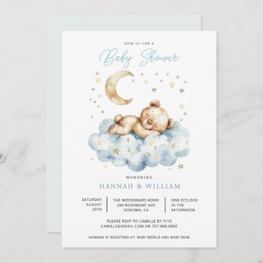 Teddy Bear Boy Blue Baby Shower Kaart (Voorkant / Achterkant)