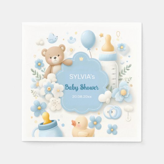 Teddy Bear Boy Blue Baby shower Servet (Voorkant)