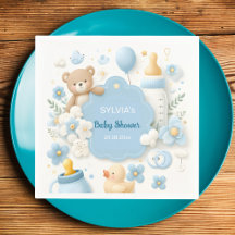 Teddy Bear Boy Blue Baby shower