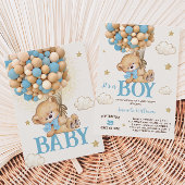 Teddy Bear Boy Blue Balloon Baby Shower Kaart